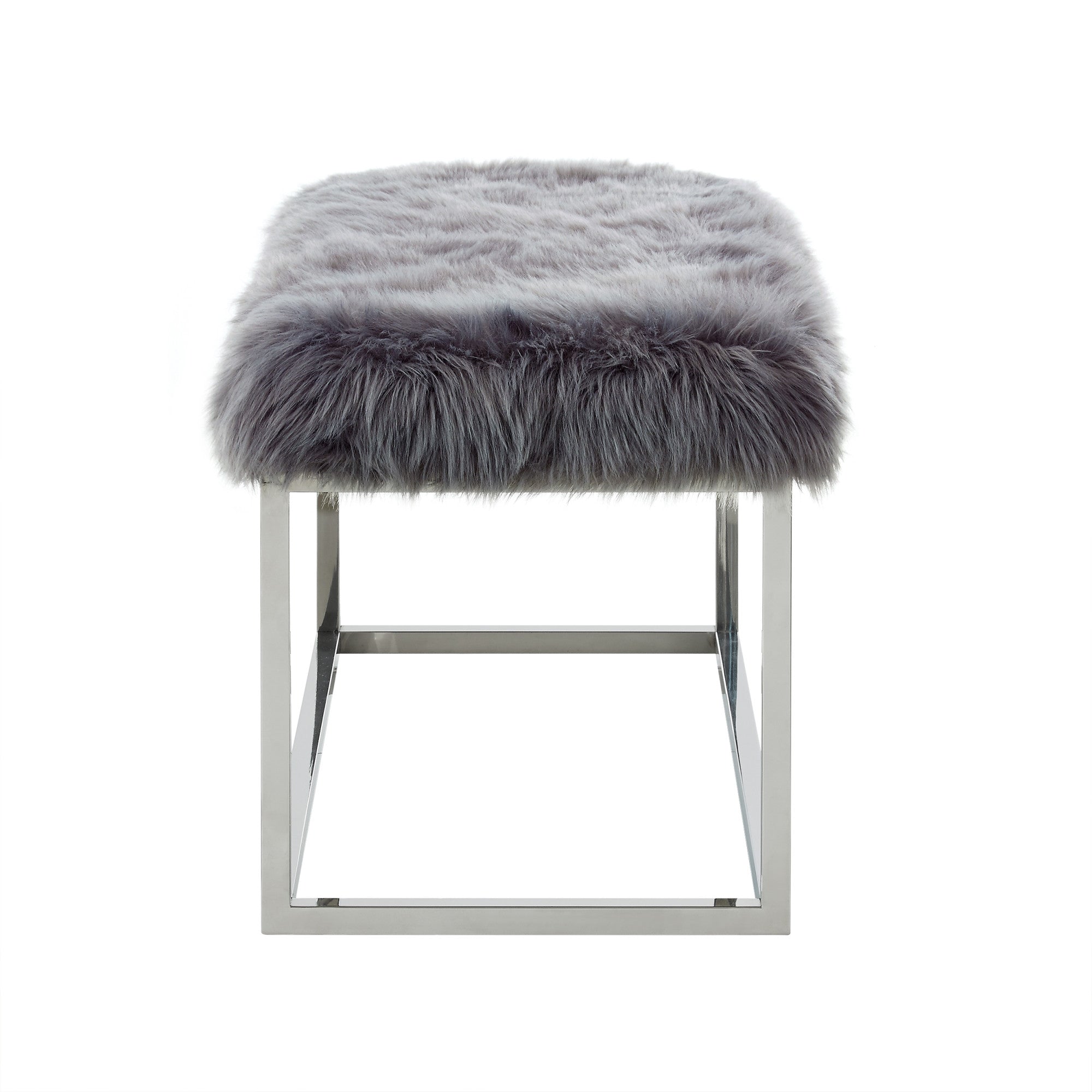 40" Gray And Silver Upholstered Faux Fur Bench - Minihomy