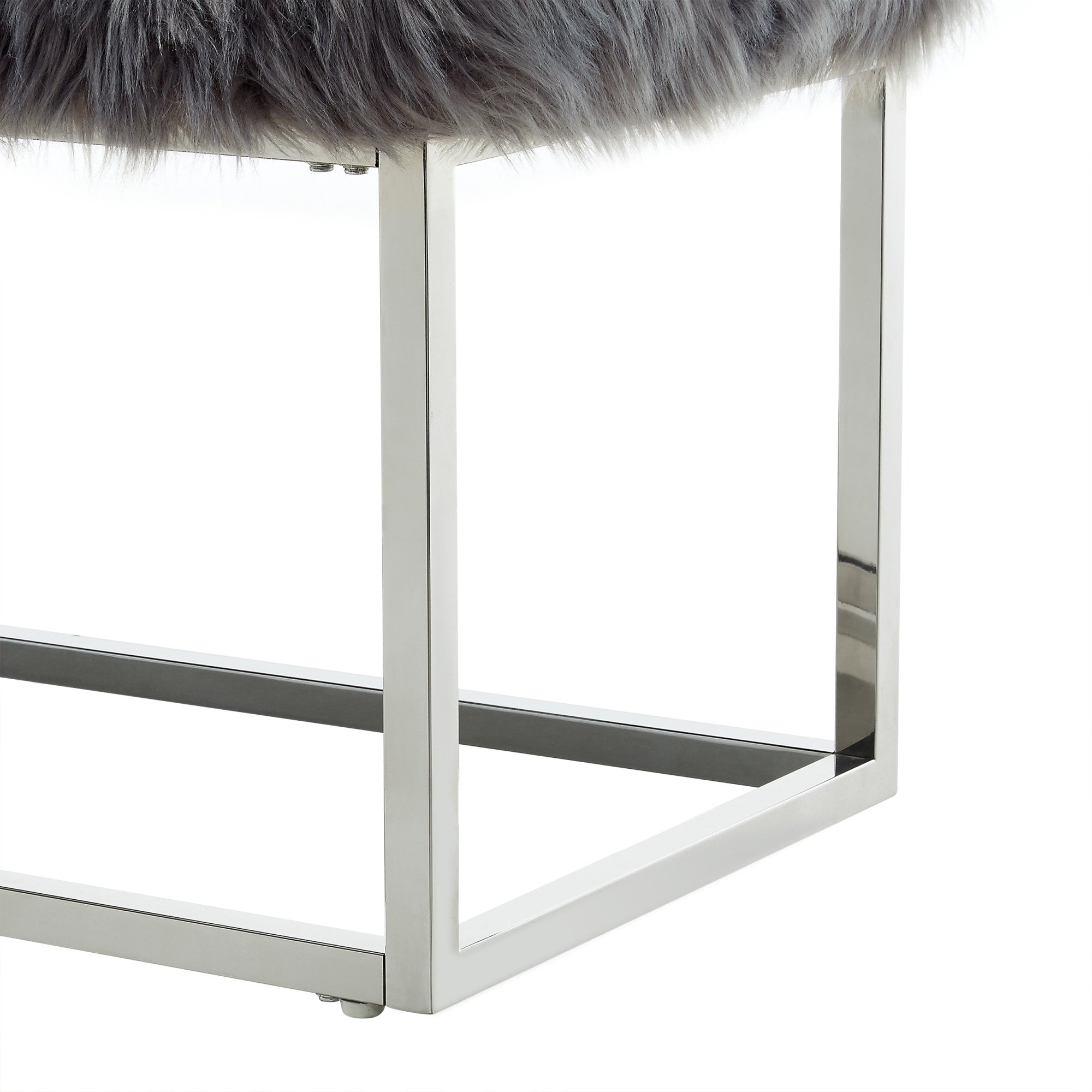 40" Gray And Silver Upholstered Faux Fur Bench - Minihomy