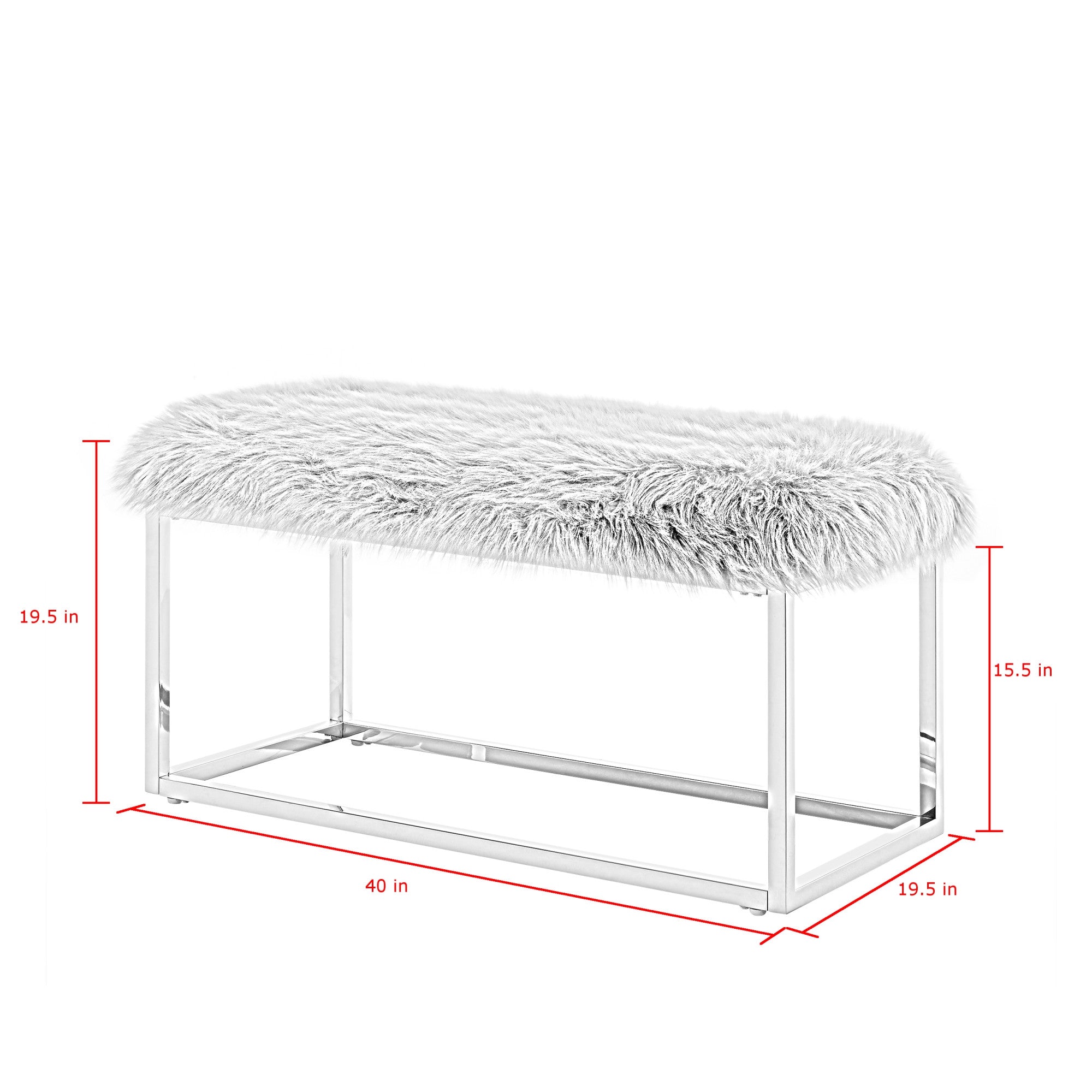 40" Gray And Silver Upholstered Faux Fur Bench - Minihomy