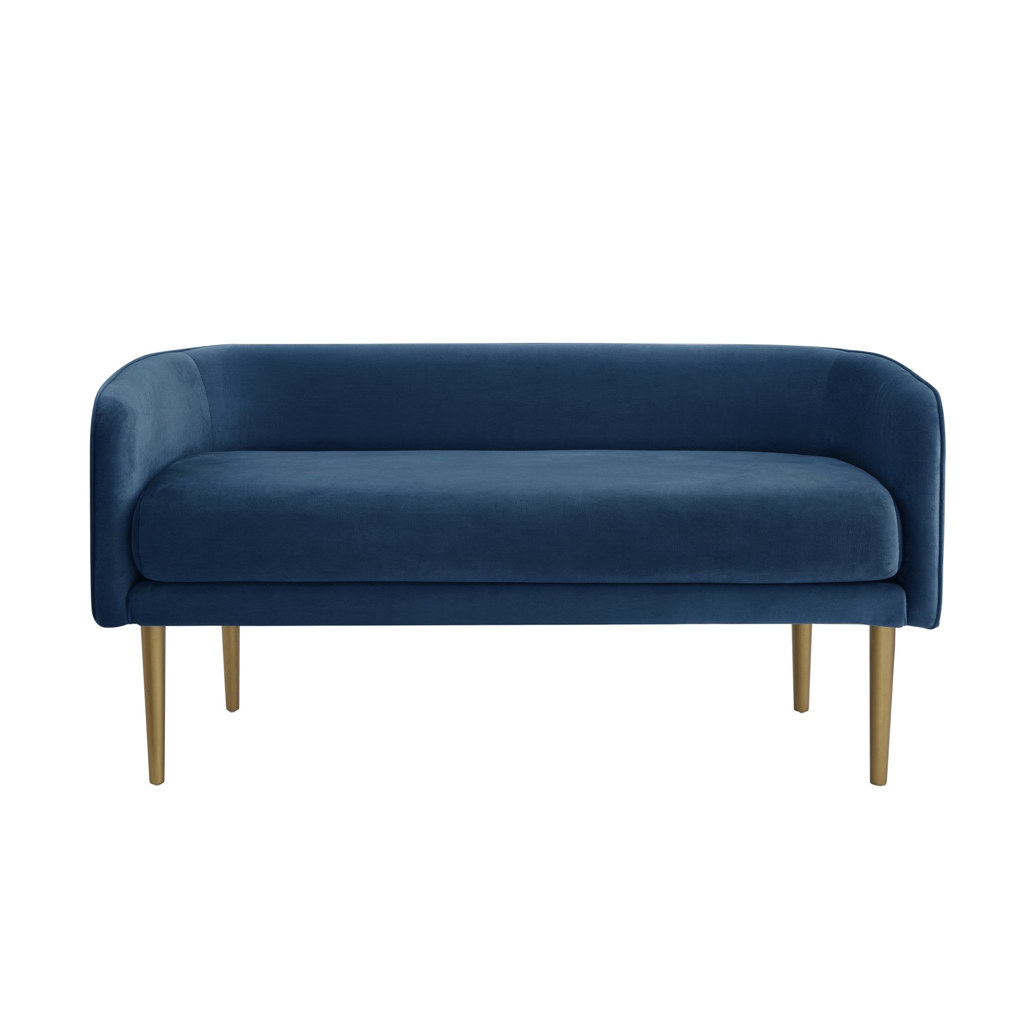 50" Navy Blue And Brown Upholstered Velvet Bench - Minihomy