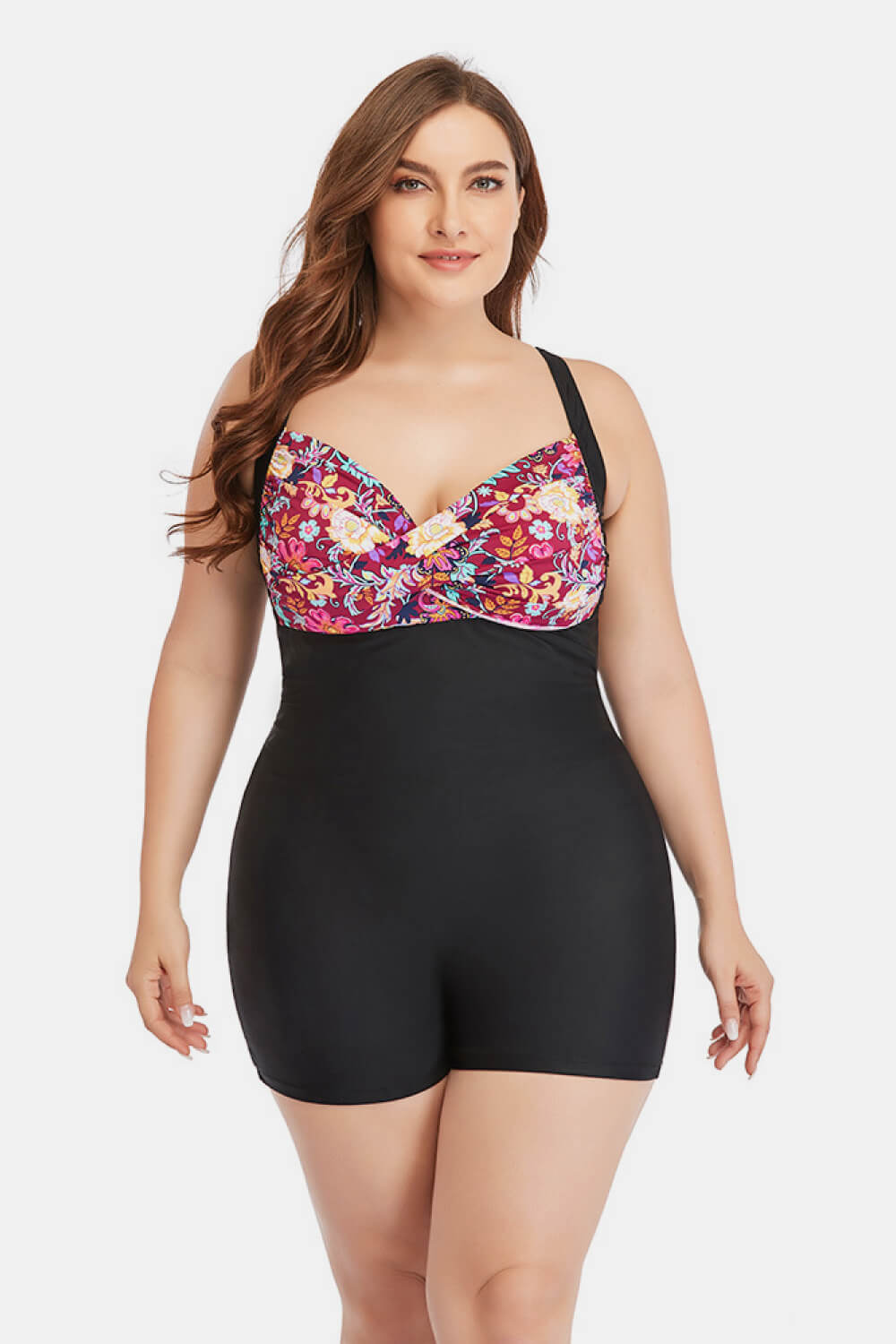 Plus Size Two-Tone One-Piece Swimsuit - Minihomy