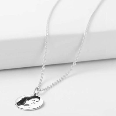 Engraved Oval Shadow Carving Photo Necklace Silver