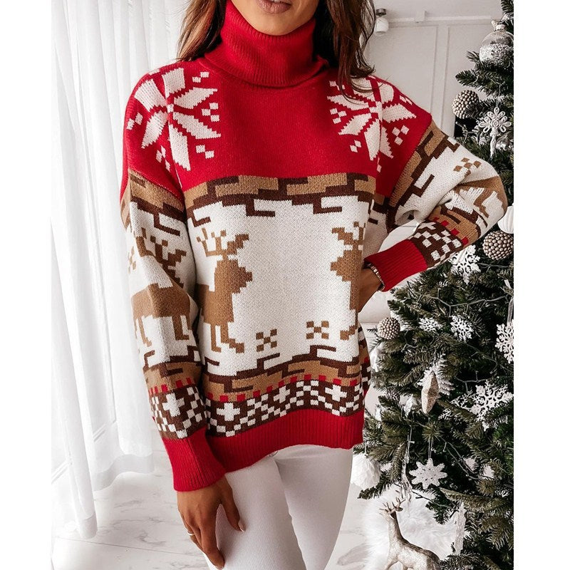 Turtleneck Elk Christmas Jacquard Knitted Sweater