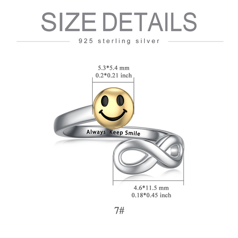Sterling Silver Infinity Ring Adjustable Open Inspirational Smile Face Ring