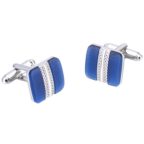 Metal Inlaid Blue Opal French Cufflinks Suit Business Simple