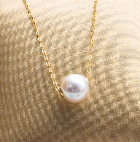 Road pass 18K gold Akoya natural seawater pearl pendant necklace, clavicle containing