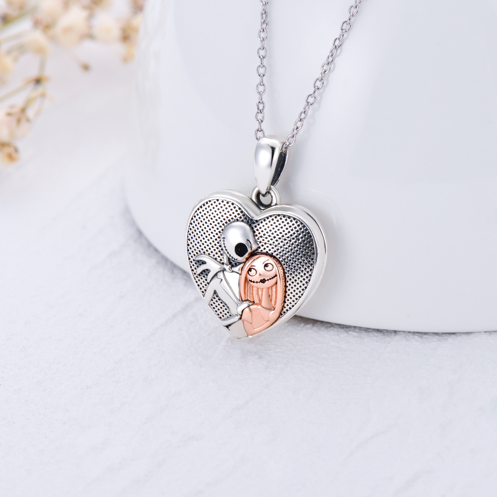 Sterling Silver Halloween Heart Pendant Photo Locket Necklace Gift for Her