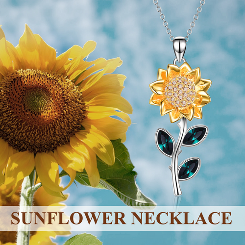 Sunflower Necklace Sterling Silver Sunflower Crystal Pendant Necklace Sunflower Jewelry