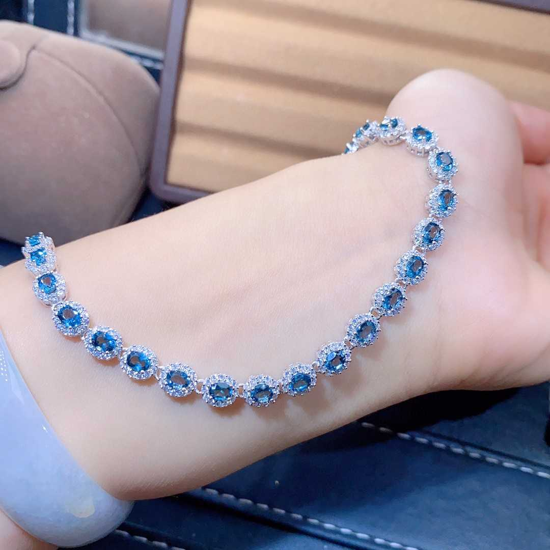 Natural Blue Topaz Bracelet Crystal Inlaid With Precision