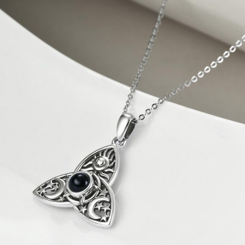 Triple Moon Goddess Triquetra Necklace Sterling Silver I Love You 100 Languages Pentagram Pentacle Pendant necklace Pagan Wiccan Jewelry