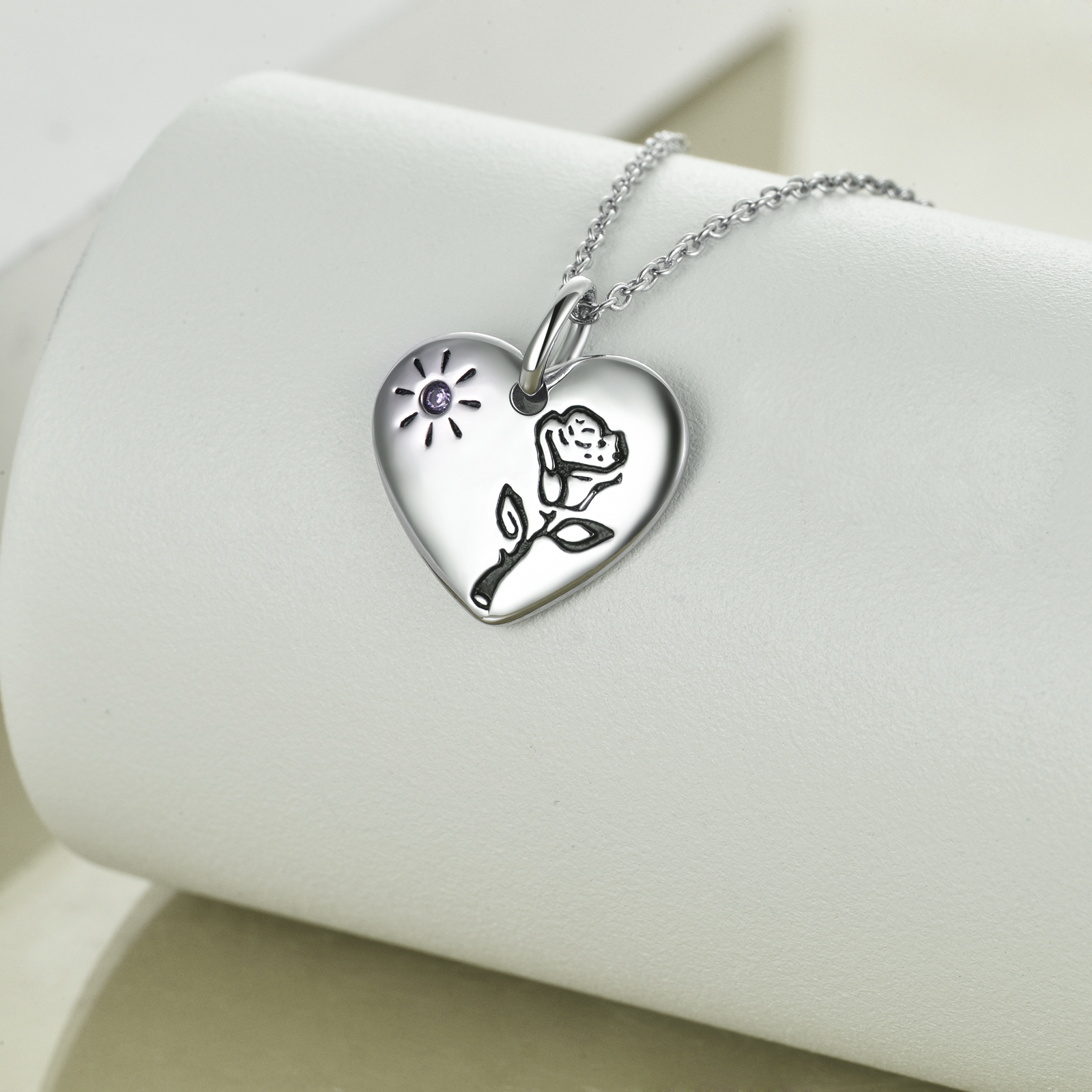 Sterling Silver Birth Month Flower Necklace Floral Heart Pendant Necklaces Dainty Personalized Jewelry with Birthstone