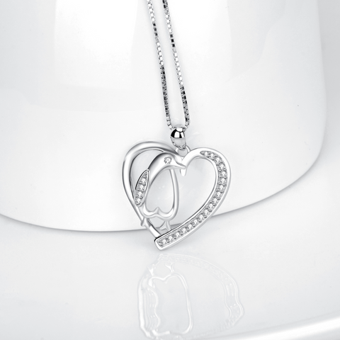 Penguin Necklace Sterling Silver Cubic Zirconia Heart Shape Penguin Gifts for Women Girls