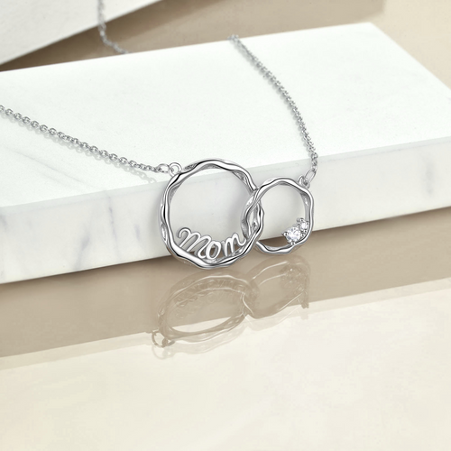 Mom Necklace - 925 Sterling Silver Interlocking Double Circles Necklace