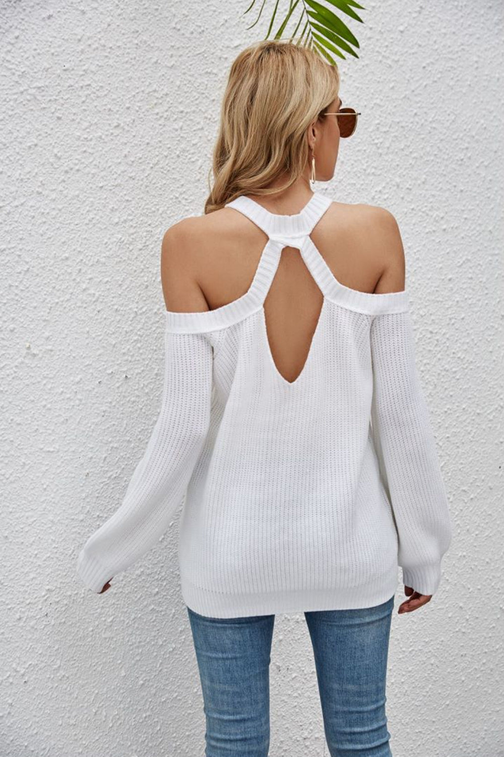 Cutout Cold-Shoulder Rib-Knit Sweater