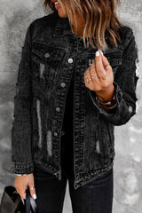 Acid Wash Distressed Denim Jacket - Minihomy