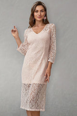 V-Neck Three-Quarter Sleeve Lace Dress