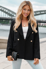 Double-Breasted Lapel Collar Long Sleeve Blazer - Minihomy