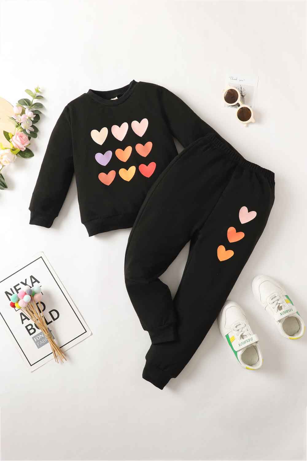 Kids Heart Graphic Sweatshirt and Joggers Set - Minihomy