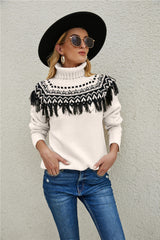 Fair Isle Turtleneck Sweater with Fringe