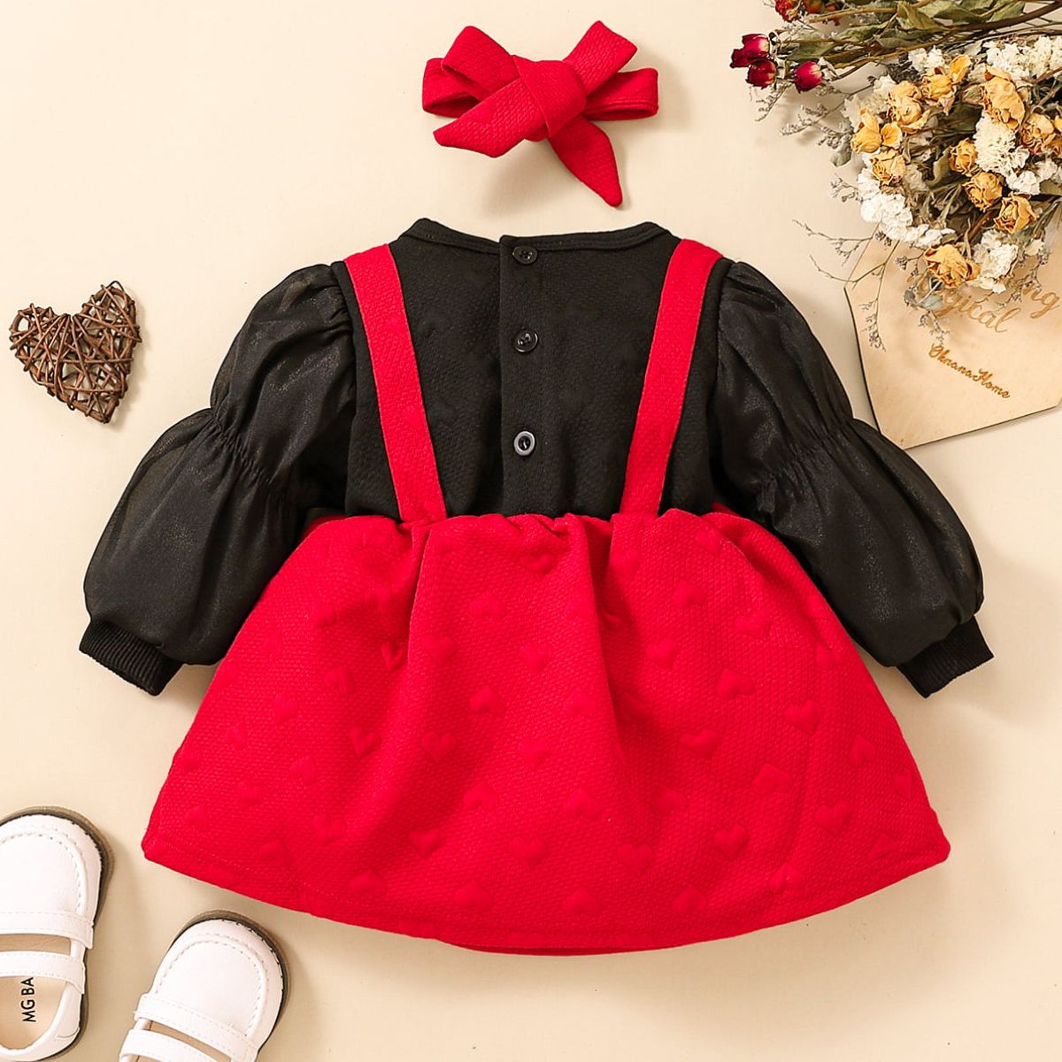 Baby Girl Two-Tone Bow Detail Dress - Minihomy