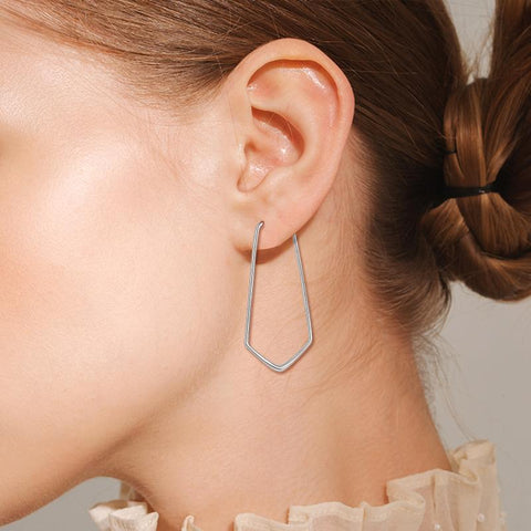 Sterling Silver Geometric Hoop Drop Dangle Threader Earring Statement Hypoallergenic Jewelry