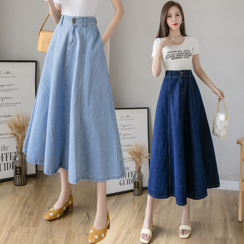 Ladies Mid-length Denim Umbrella Skirt - Minihomy