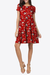 Printed Round Neck Short Sleeve Dress