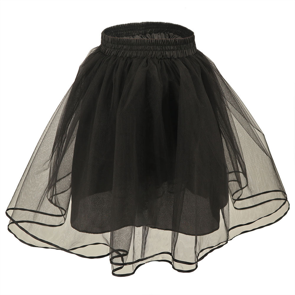 Women's High Waist Stitching Black Mesh Skirt