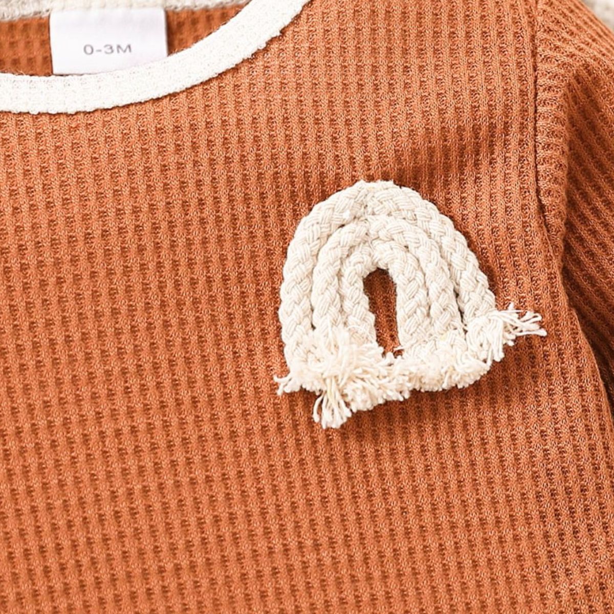 Baby Contrast Trim Waffle-Knit Long Sleeve Bodysuit - Minihomy