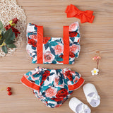Baby Girl Floral Ruffled Crop Top and Bloomer Set - Minihomy