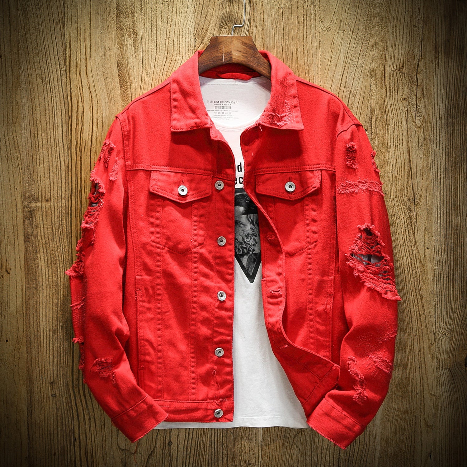 Men's hole loose denim cotton jacket