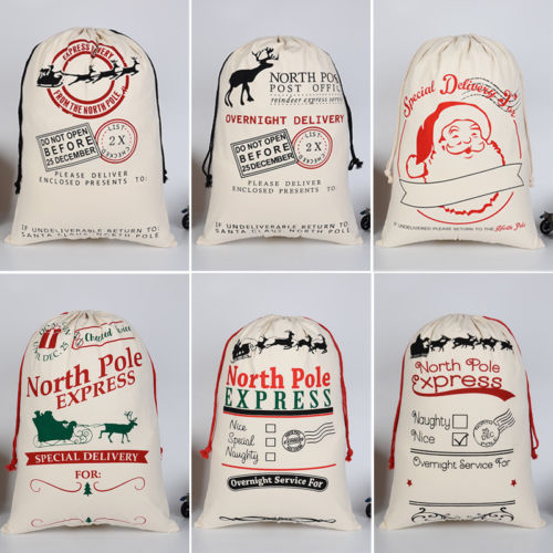 Christmas Stockings Bags Santa Cotton Linen Gift Sack Decoration Bag