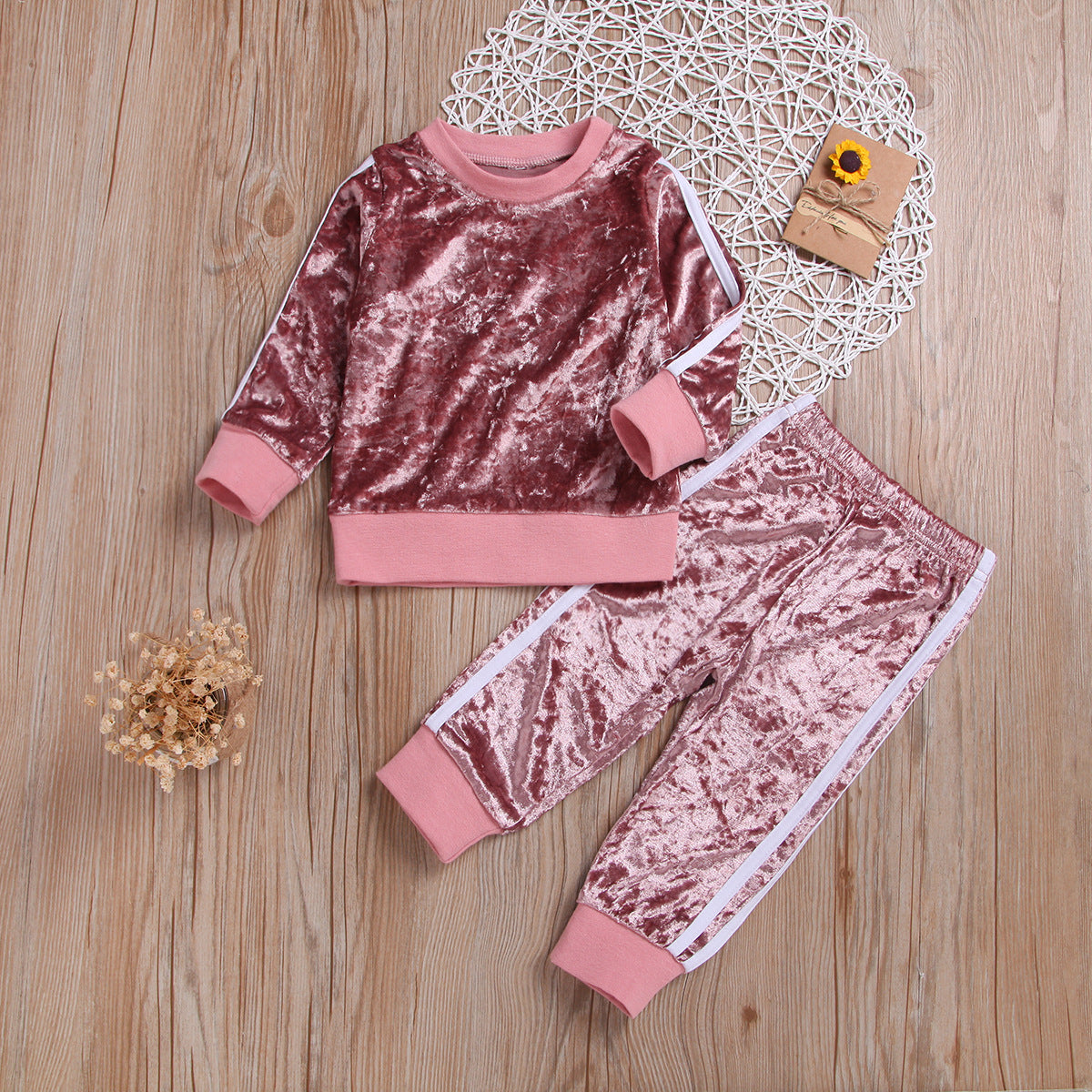 Breathable Clothes Set Cute Fashion O-Neck Long Sleeve Gold Velvet Sweatshirt Trousers Sets