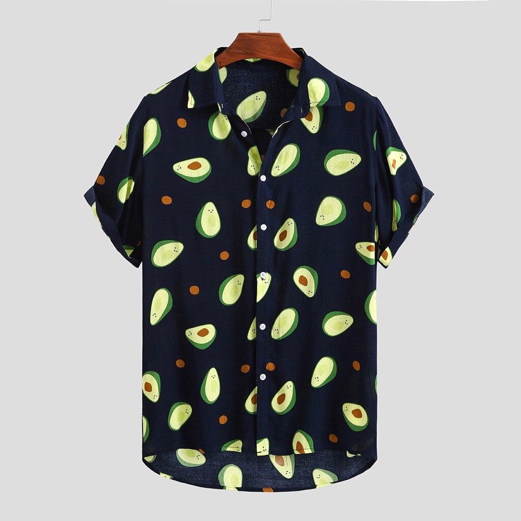 Shirt Hawaiian Short Sleeve Shirts Men Summer Casual Avocado Printed Shirts