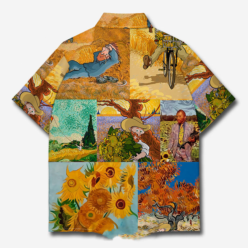 Starry Sky Wheat Field Stitching Art Short-sleeved Shirt