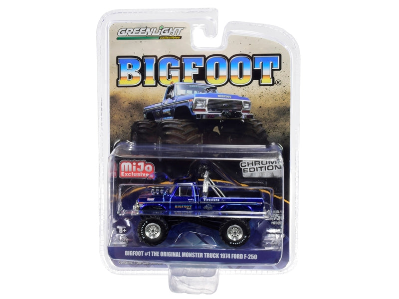 1974 Ford F-250 "Bigfoot #1 The Original Monster Truck" Chrome Blue Limited Edition to 5750 pieces Worldwide 1/64 Diecast Model Car by Greenlight - Minihomy