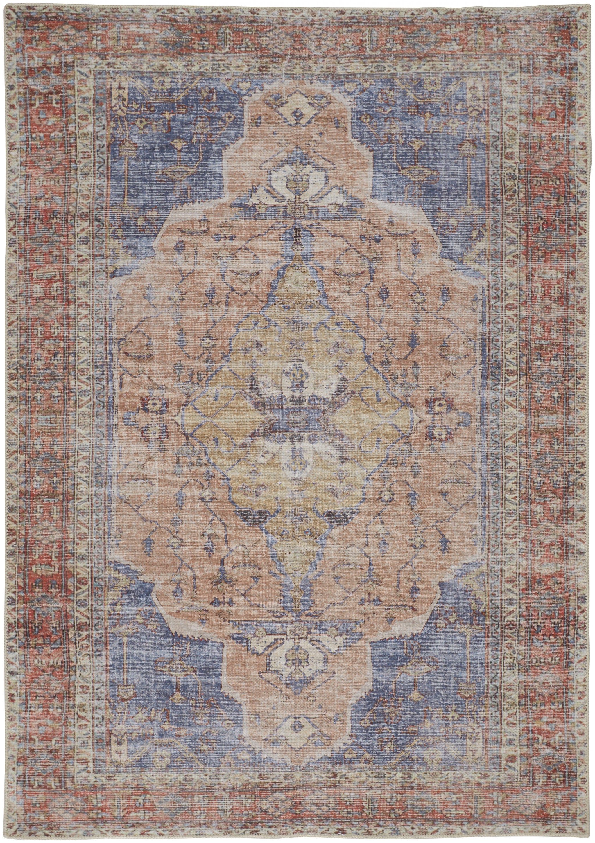 2' X 3' Red Tan And Blue Abstract Area Rug - Minihomy