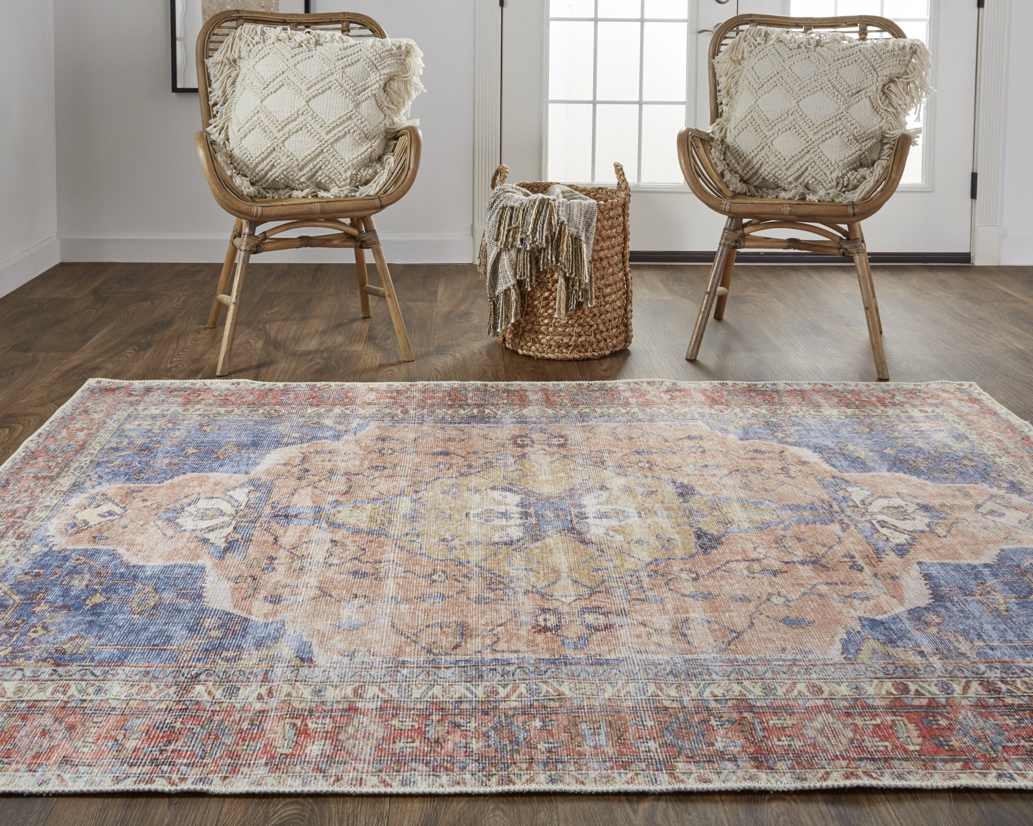 2' X 3' Red Tan And Blue Abstract Area Rug - Minihomy