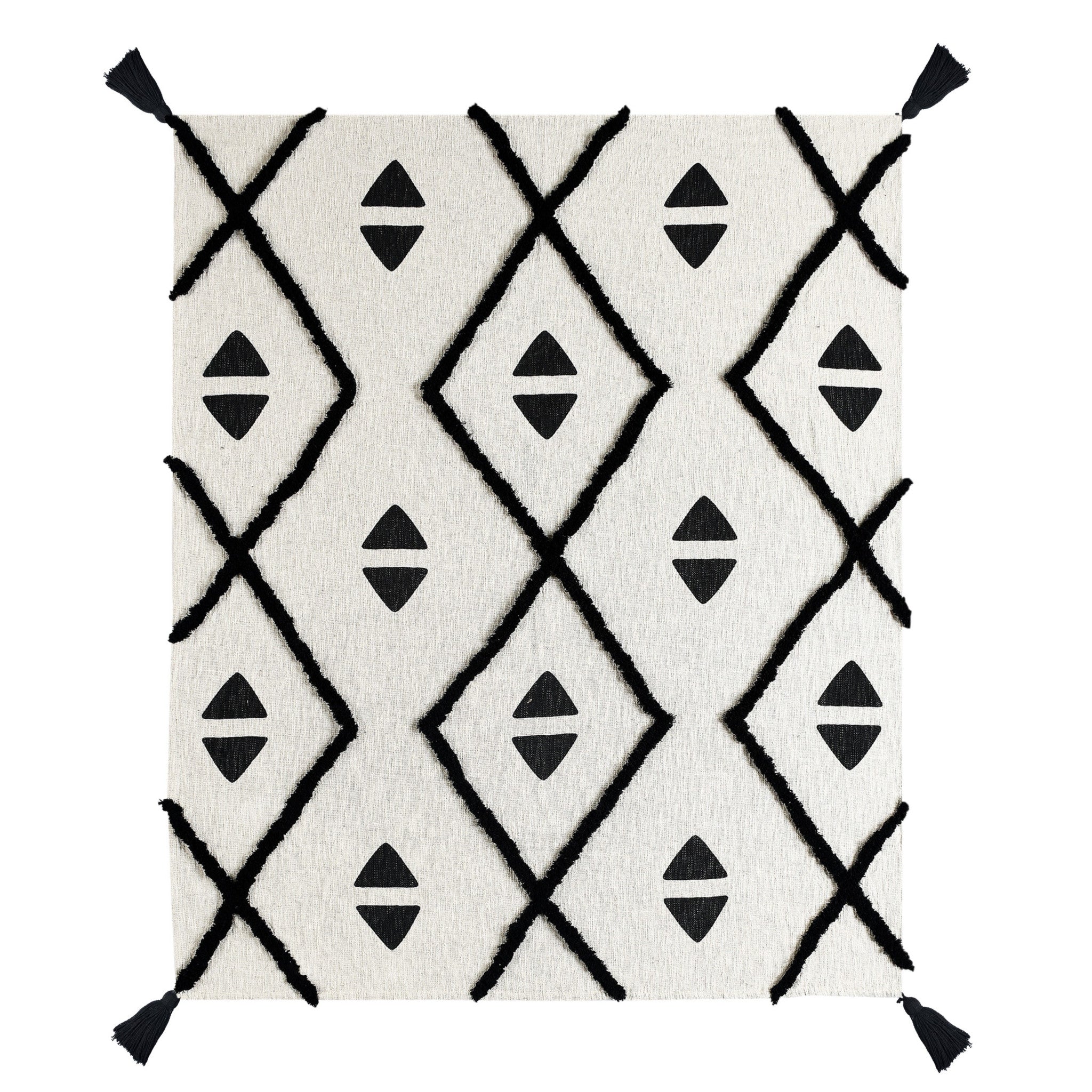 Black and White Woven Cotton Geometric Throw Blanket - Minihomy