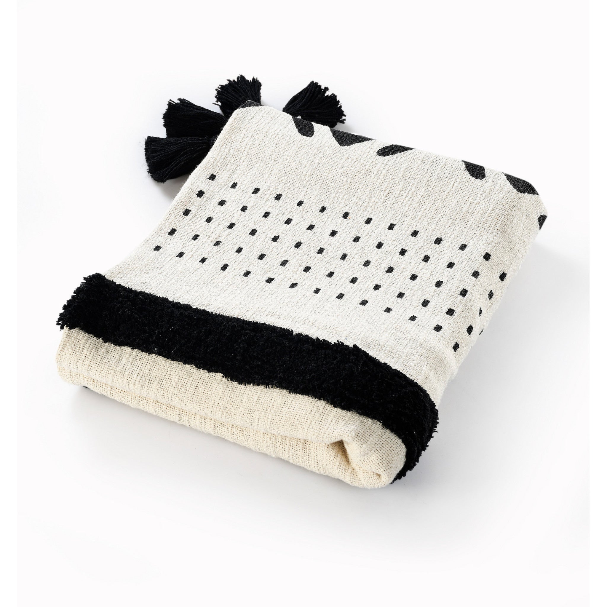 Black and White Woven Cotton Striped Throw Blanket - Minihomy