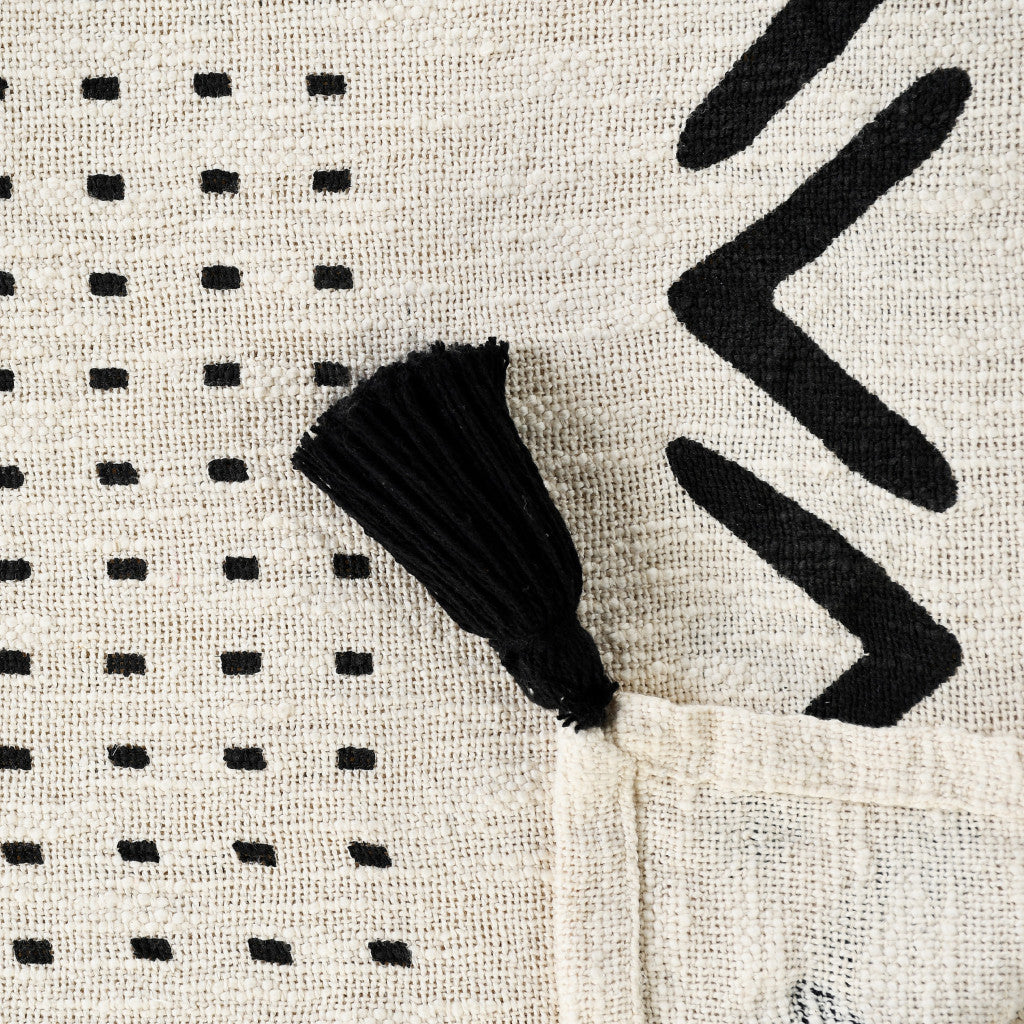 Black and White Woven Cotton Striped Throw Blanket - Minihomy