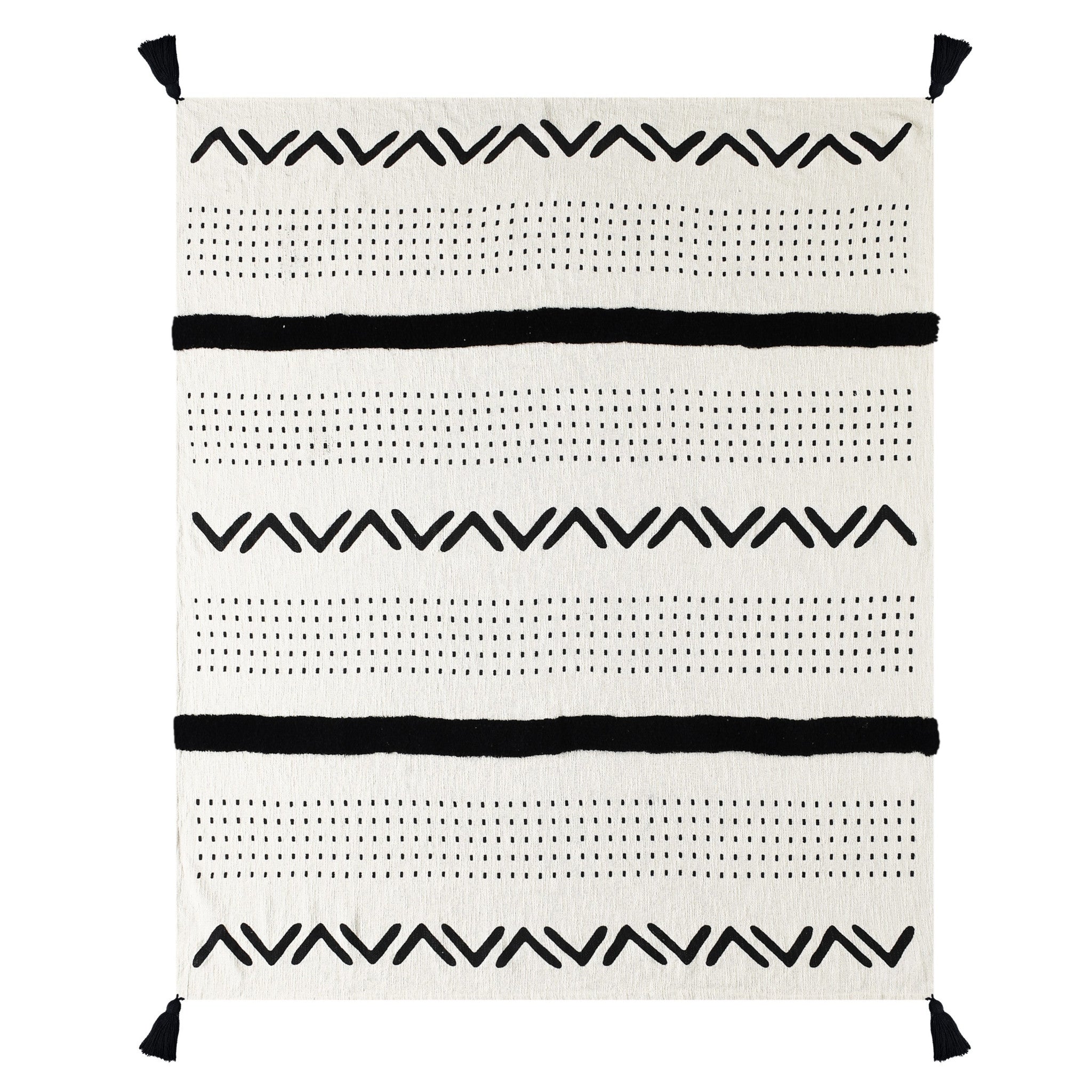 Black and White Woven Cotton Striped Throw Blanket - Minihomy