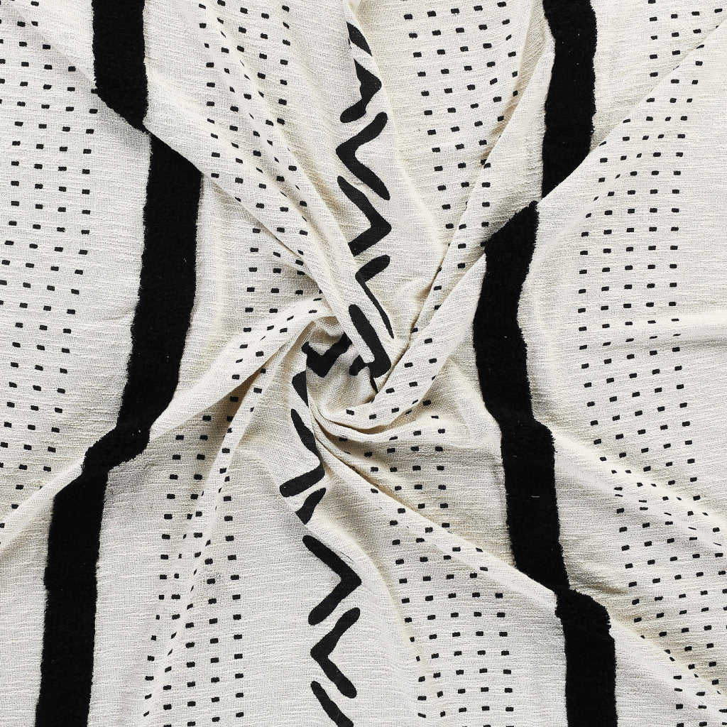 Black and White Woven Cotton Striped Throw Blanket - Minihomy