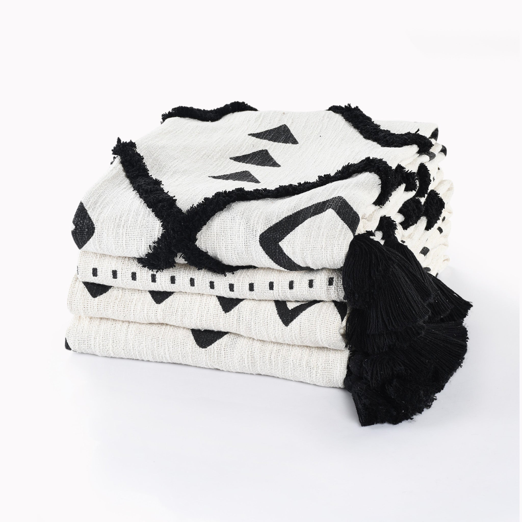 Black and White Woven Cotton Striped Throw Blanket - Minihomy