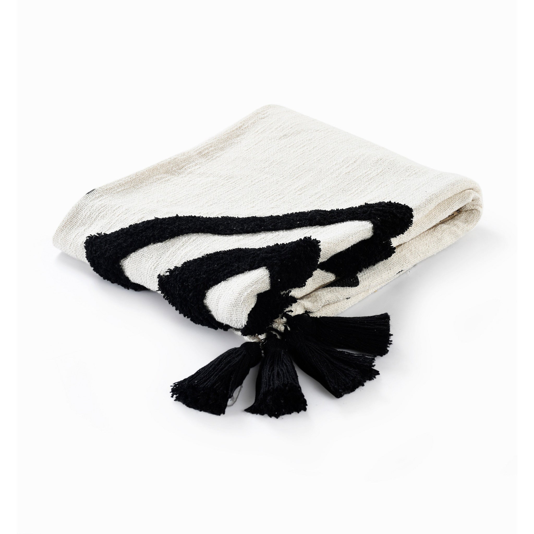 Black and White Woven Cotton Geometric Throw Blanket - Minihomy