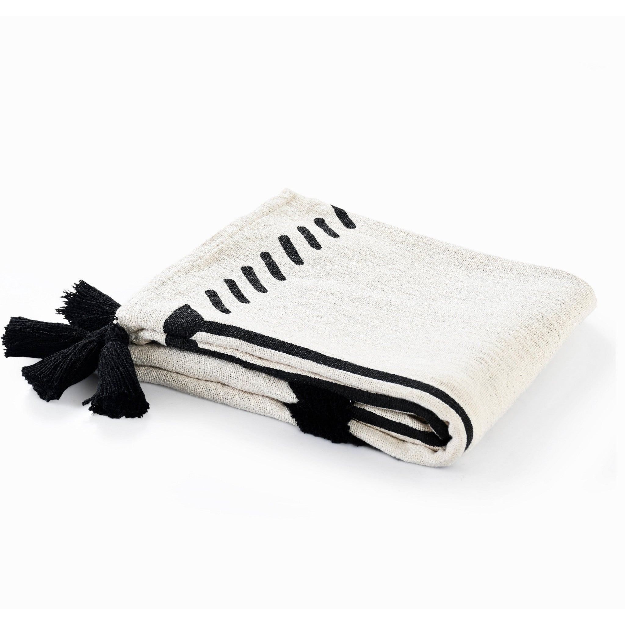 Black and White Woven Cotton Geometric Throw Blanket - Minihomy