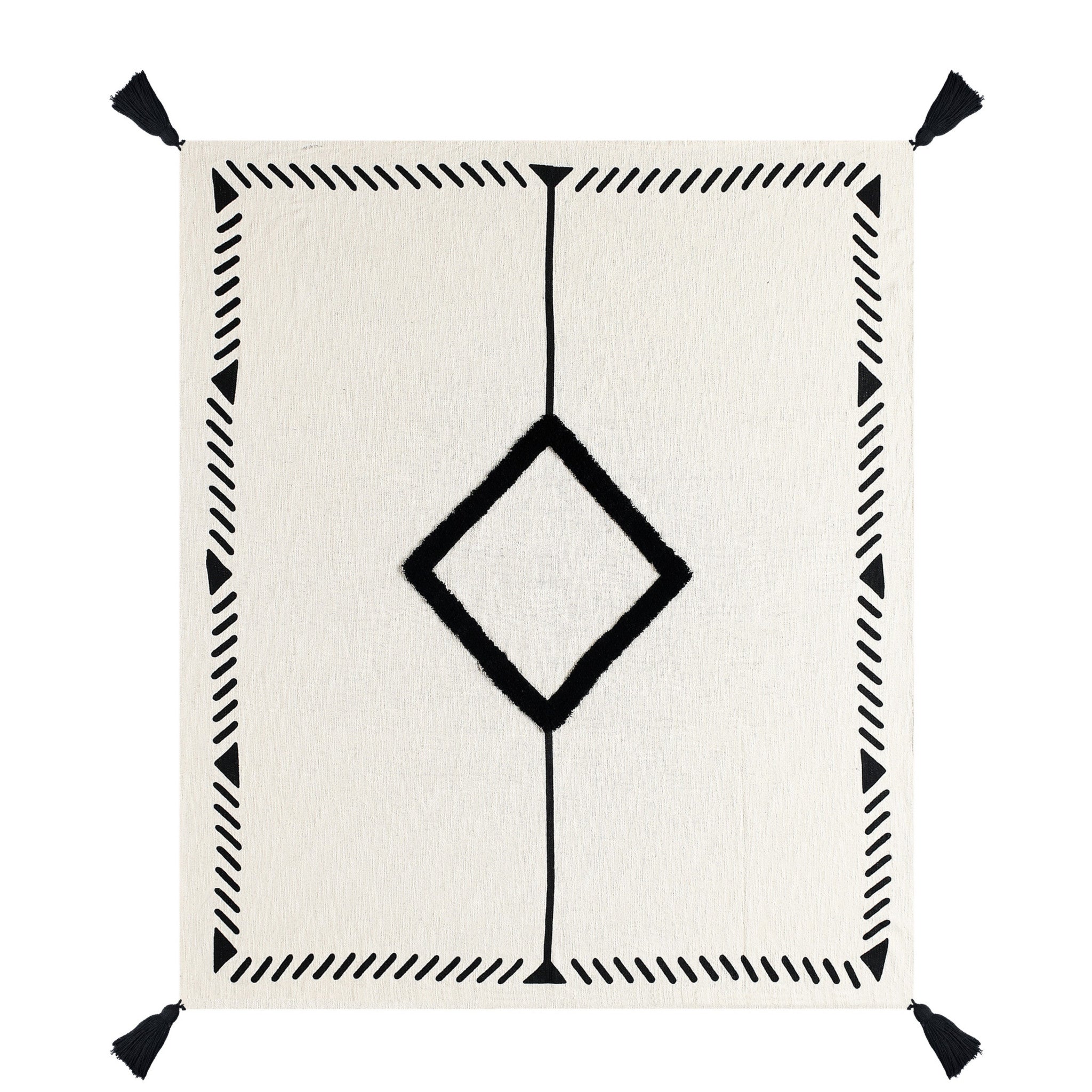 Black and White Woven Cotton Geometric Throw Blanket - Minihomy