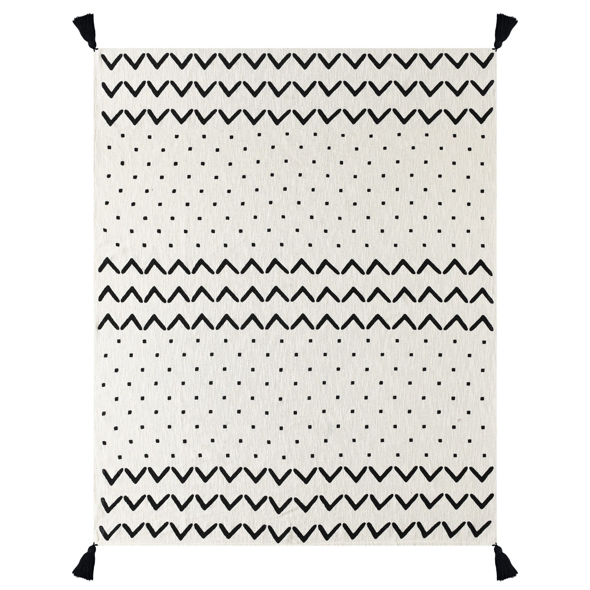 Black and White Woven Cotton Chevron Throw Blanket - Minihomy