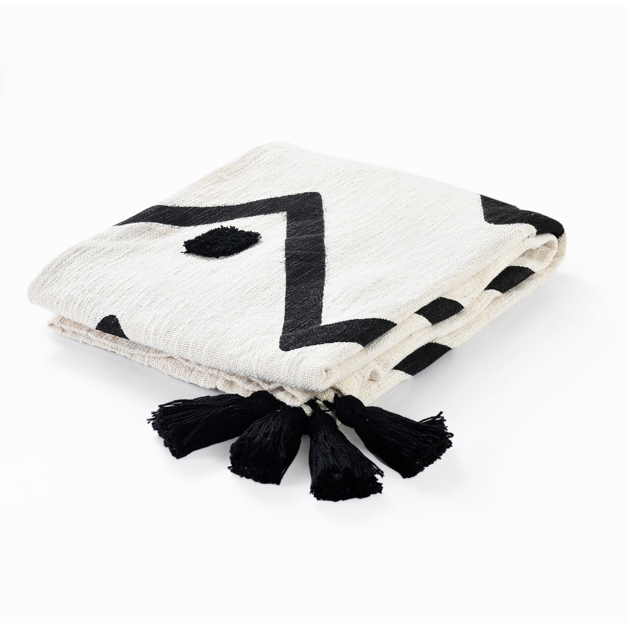 Black and White Woven Cotton Chevron Throw Blanket - Minihomy