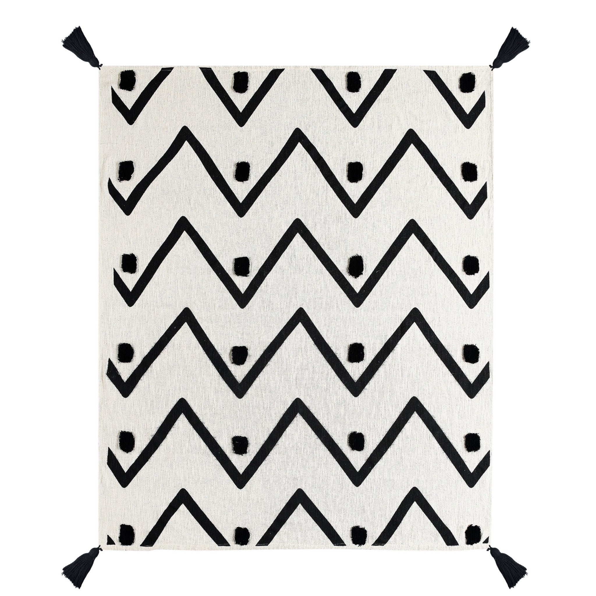 Black and White Woven Cotton Chevron Throw Blanket - Minihomy